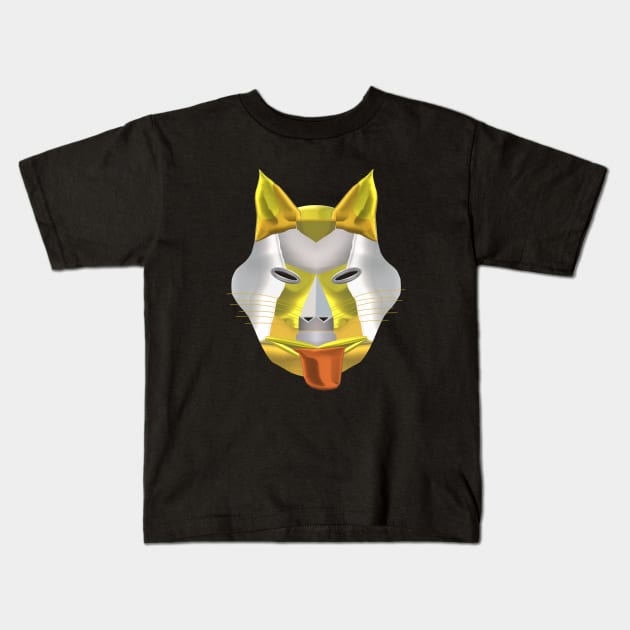 Futuristic Fantasy Wolf Fox Coyote Dog Canine Hybrid Mask (Black Background) Kids T-Shirt by Art By LM Designs 